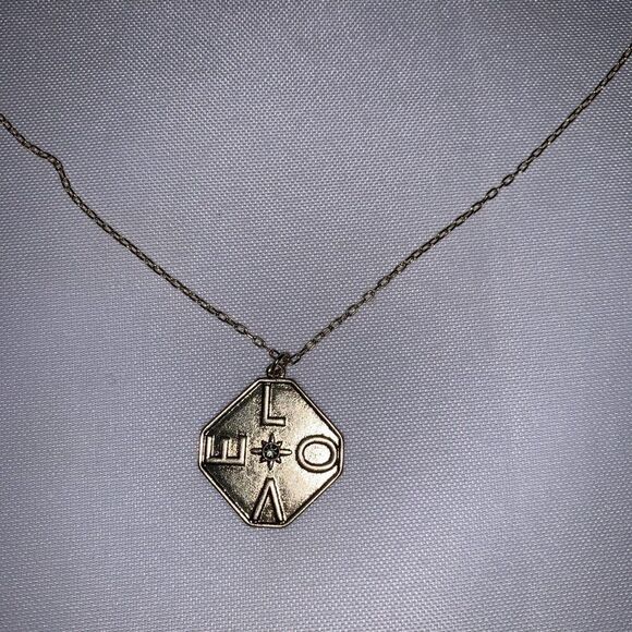 Marlyn Schiff Hexagon Shaped Pendent Necklace, Love With A Crystal In The Middle - Picture 1 of 8